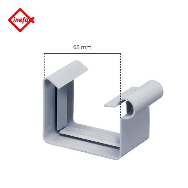Inefa Logo. Kastenrinnenhalter aus Kunststoff für Dachrinnen mit einer Breite von 68 Millimeter.