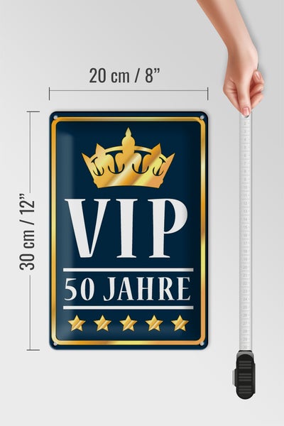 Blechschild Spruch 20x30cm VIP 50 Jahre (blau/weiß)