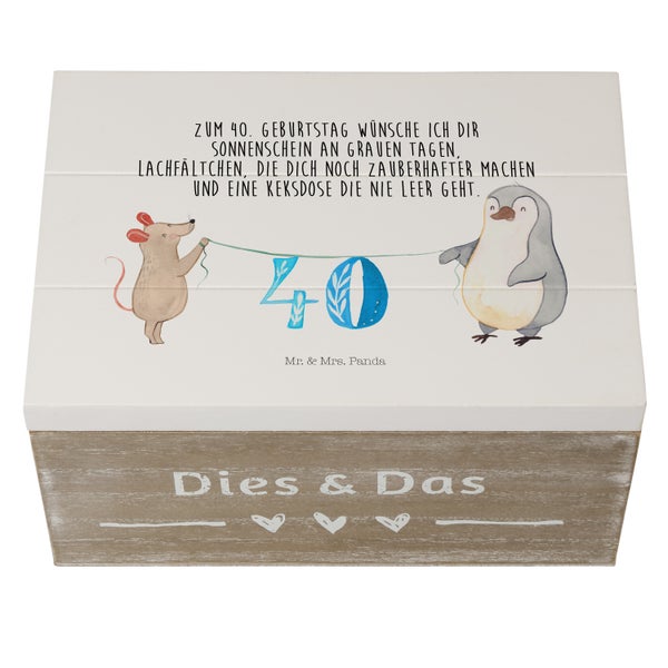 Mr. & Mrs. Panda 22 x 15 cm Holzkiste 40. Geburtstag Maus Pinguin - Weiß