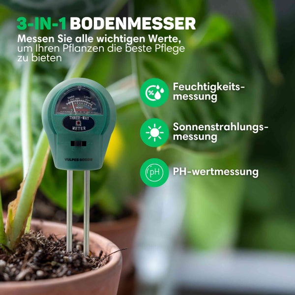 Vulpes Goods Boden Feuchtigkeitsmessgerät - Für Pflanzen - Feuchtigkeitsmesser für die Gartenarbeit - Blumen - Pflanzen