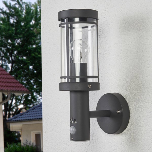 Lindby Edelstahl Wandlampe aussen mit Bewegungsmelder, Aussenwandleuchte spritzwassergeschützt IP44 1x E27 max. 60W ohne Leuchtmittel