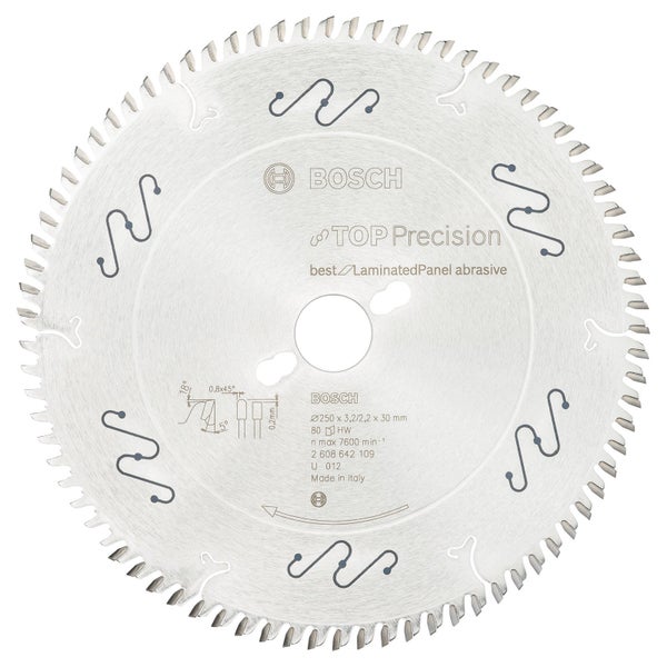 Bosch Kreissägeblatt Top Precision Best for Laminated Panel Abrasive 250x30x3,2 mm, 80 - 2608642109