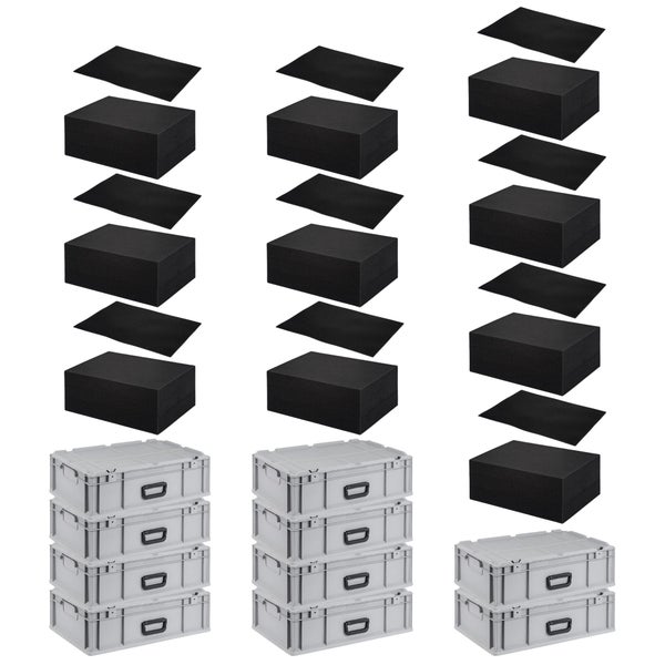 PROREGAL SparSet 10x Eurobox NextGen Portable mit Rasterschaumstoff und Schaumstoffeinlage HxBxT 185 x 40 x 60 cm 34 Liter Eurobehälter Transportbox