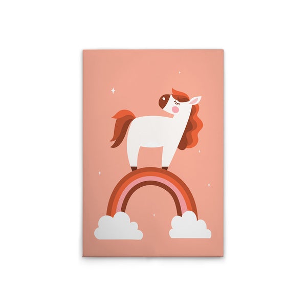 Leinwandbild mit Einhorn auf Regenbogen Motiv für Kinderzimmerdekoration