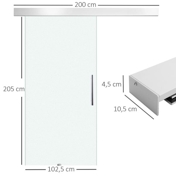 HOMCOM Glasschiebetür Schiebetür Tür Zimmertür mit Griffstange einseitig satiniert 102,5 x 205cm