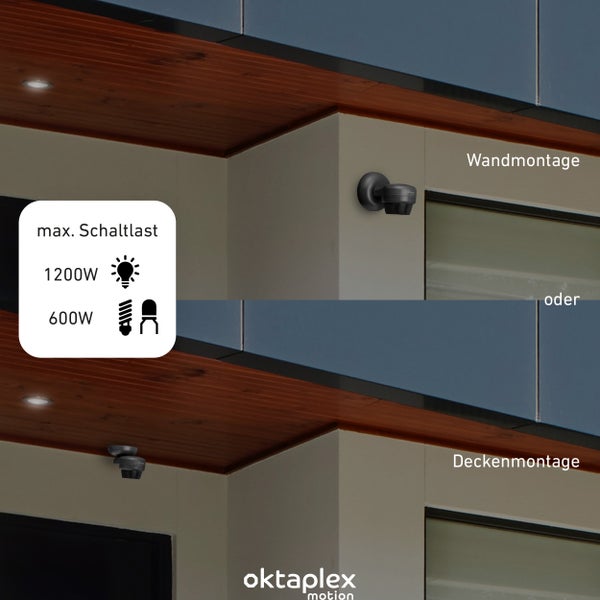 Oktaplex Mia Bewegungsmelder Aussen 360 Grad anthrazit IP65 10m Reichweite für Wand / Deckenmonatge