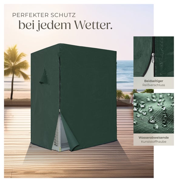 Strandkorb tectake Sylt 115 x 158 x 78 cm gepolstert mit ausziehbaren Fußbänkchen grau/weiß