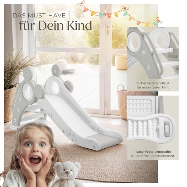 Kinderrutsche tectake Joy Belastbarkeit 50 kg, 128 x 66,5 x 67,5 cm ab 2 Jahren grau