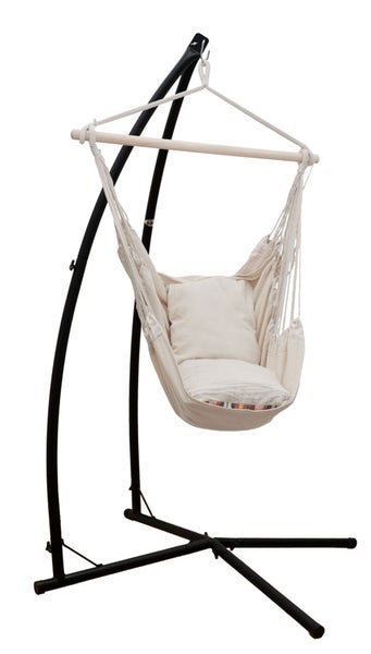 Hängesessel Relaxsessel in Beige + 2 Kissen und 215cm Gestell
