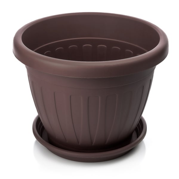 BigDean 3x Blumentopf mit Untersetzer rund ø50xH38 cm braun - wetterfester Pflanzkübel - Wasserablauf UV-beständig aus bruchsicherem Kunststoff - Innen + Außen geeignet - Made in Europe