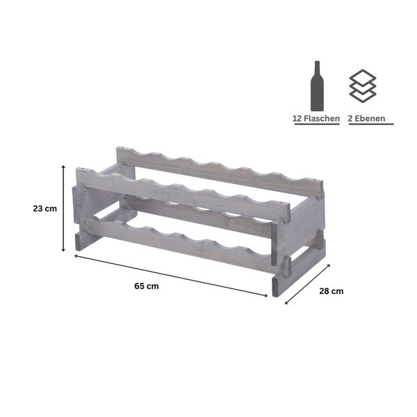 Weinregal VINOTECA FLEX PRO HxBxT 23x65x28cm 12 Flaschen auf 2 Ebenen Massives Kiefernholz Grau