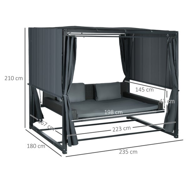 Outsunny Hollywoodschaukel mit Pergola, Gartenschaukel inkl. Kissen, wetterbeständiges, 235 x 180 x 210 cm, Dunkelgrau