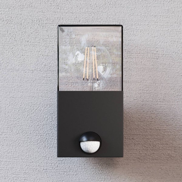 Lucande Wandleuchte außen Keke mit Bewegungsmelder (spritzwassergeschützt (Modern) in Schwarz aus Aluminium (1 flammig, E27) - Wandlampe für Außenwand/Hauswand Haus Terrasse und Balkon