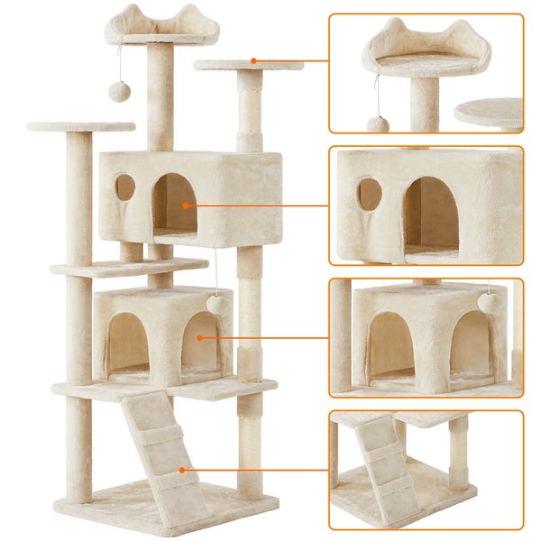 Katzenkratzbaum mit Liegeflächen, Höhlen und Sisalsäulen