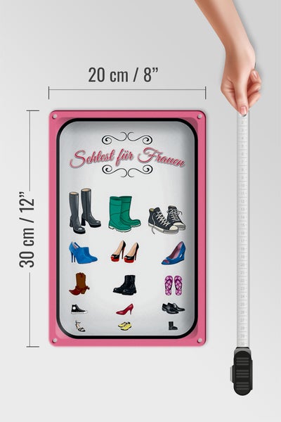 Blechschild Spruch 20x30cm Schuhe Arten Sehtest für Frauen