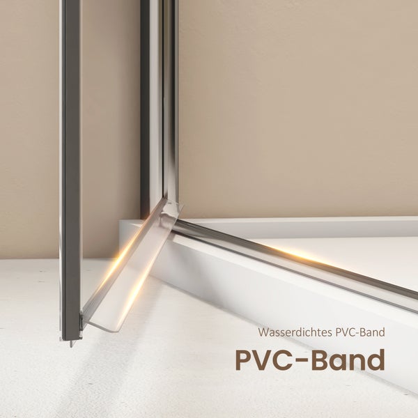 Detailansicht eines wasserdichten PVC-Bands an einer Duschkabine