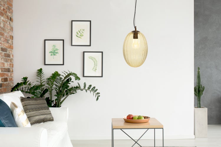 Retro Glas Lampe Hängeleuchte Wohnzimme Hängeleuchte Gold Gelb | Wohnzimmer Esszimmer Leuchte