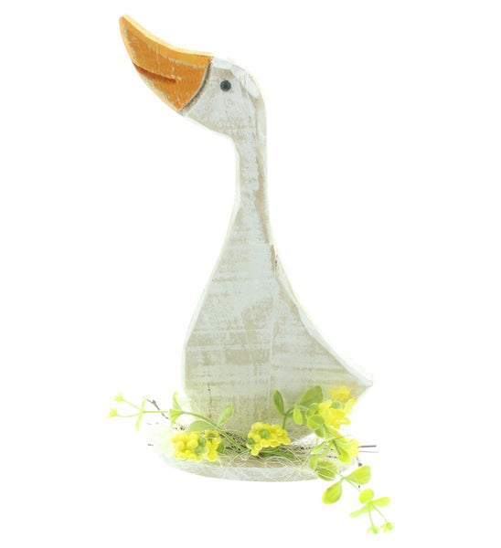 FRANK FLECHTWAREN | Figur Frühlingsgans, HOLZ, KUNSTSTOFF, NATURMATERIALIEN, 12,5 x 6 x 29 cm