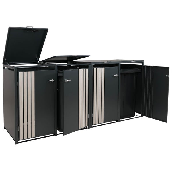 Mülltonnenbox für drei Mülltonnen mit Türen und Deckel