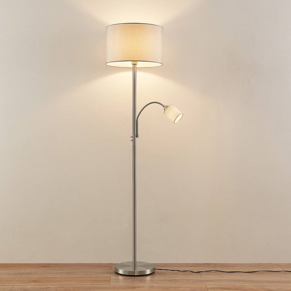 Lindby Stehlampe Colima (Modern) in Alu aus Metall (2 flammig, E27) - Textil Stehleuchte Floor Lamp Standleuchte Wohnzimmerlampe Wohnzimmerleuchte