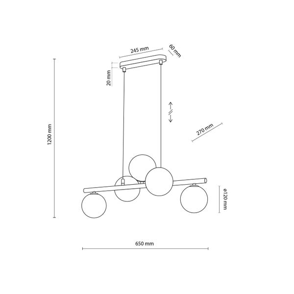 Technische Zeichnung einer Hängelampe mit Maßen