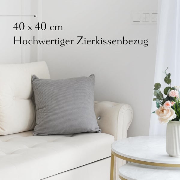 Cord Kissenbezug 40x40 - 4er Kordsamt Weiche Kissenbezüge 40x40 cm - Dekokissen Sofakissen - Kord Kissenhüllen 40x40 cm - Sofa Kissenbezug Cord - Kissen Deko Kissenbezug 40x40 Grau