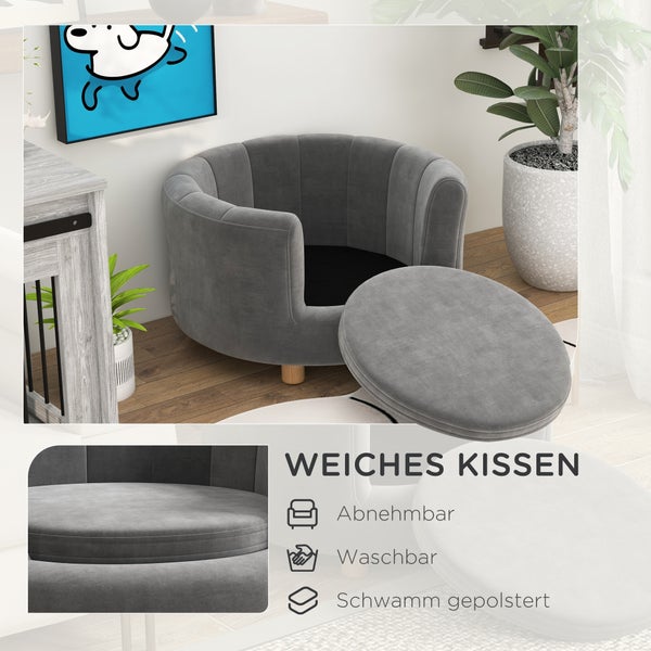 PawHut Hundesofa, 65B x 64T x 37H cm, Polyester, Schaumstoff, Grau
