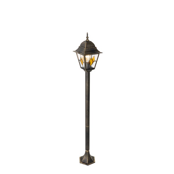 Klassische Außenleuchte als Wegeleuchte aus Metall in Antik-Optik mit Glaseinsätzen für Garten und Wege.