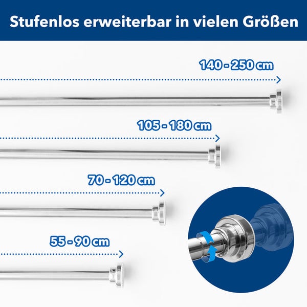 FLOORDIREKT Teleskop Duschvorhangstange Stufenlos Verstellbar 70-120 cm