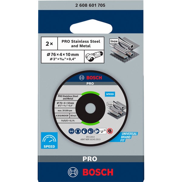 Bosch Pro Trennscheiben-Set für Edelstahl und Metall, 2 Stück, Durchmesser 76 Millimeter