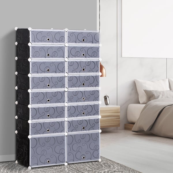 HOMCOM Schuhschrank DIY Schuhregal Garderobe Regalsystem Steckregal Garderobenschrank 16 Fächer aus PP Schwarz + Weiß 95 x 37 x 160 cm