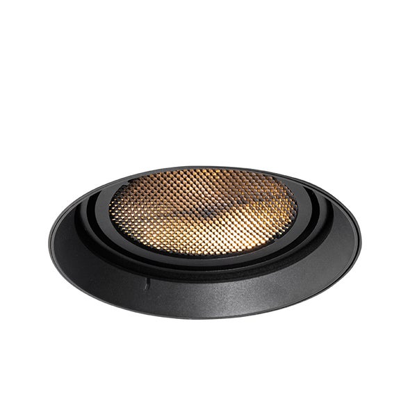 Runder LED Einbaustrahler in Schwarz mit strukturierter Wabenoptik.