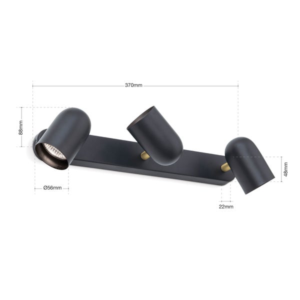 Strahler Bradley 3-flammig GU10 Schwarz – Spotleuchte modern für Wohnzimmer & Flur