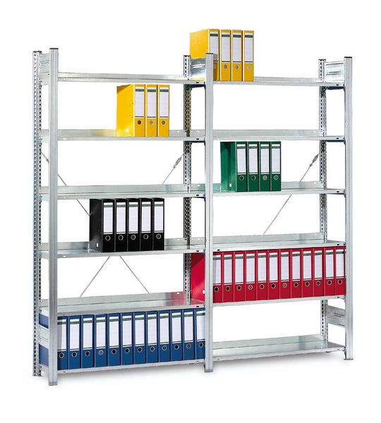 PROREGAL Aktenregal Stecksystem T-Profil Grundregal HxBxT 175 x 100 x 30 cm 5 Ebenen Fachlast 60 kg Einseitig Nutzbar Verzinkt