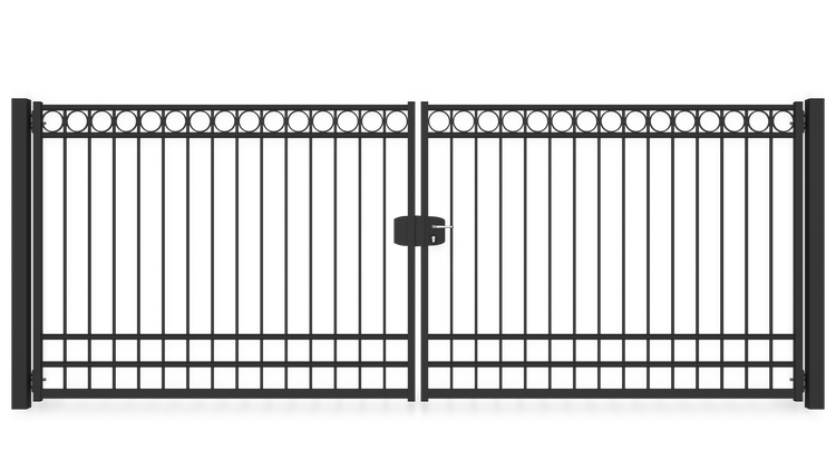 Gartentor ZAUNGURU BASIC-Line Oldenburg Kreis aus Metall, Höhe: 163cm, Breite: 441cm, 2-flügelig inkl. Pfosten, Schloss und Zubehör, Feuerverzinkt und zusätzlich in RAL 7016 Anthrazitgrau pulverbeschichtet