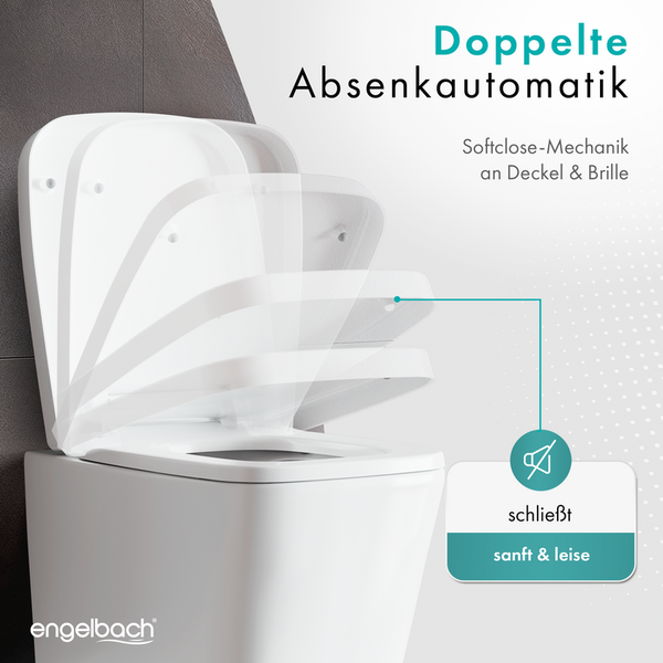 Engelbach® WC-Sitz Eckig mit Absenkautomatik (Einfache Montage) Antibakteriell dank Urea-Duroplast