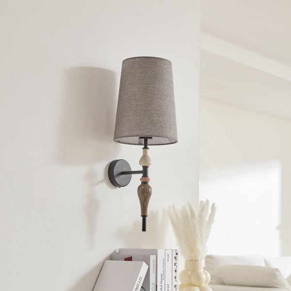 Lindby Wandleuchte, Wandlampe Innen Haldorin (Landhaus Vintage Rustikal) (1 flammig E27) - Textil Wandleuchten Wandstrahler Wandbeleuchtung Schlafzimmer / Wohnzimmer Wohnzimmerleuchte
