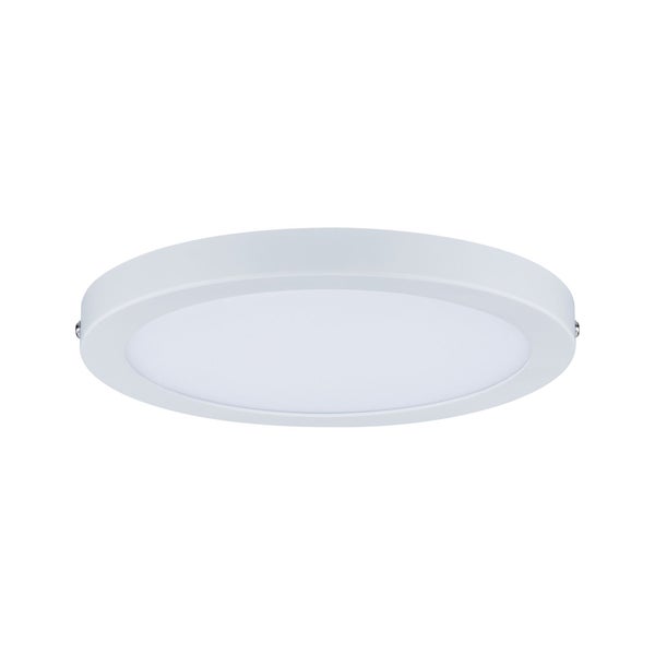 Runde, flache LED-Deckenleuchte für die Aufbaumontage mit weißem Gehäuse.