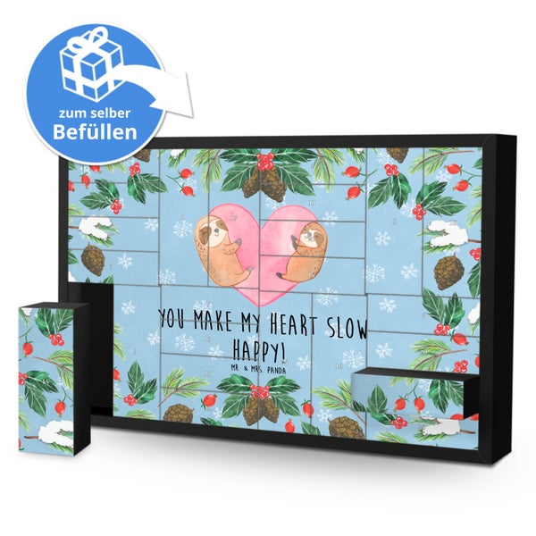 Mr. & Mrs. Panda Befüllbarer Adventskalender Faultiere Herz - Blau Pastell