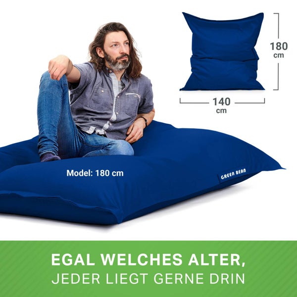 Green Bean Sitzsack 120x160cm 270 Liter Kinder & Erwachsene Bean Bag EPS Perlen Füllung Riesensitzsack Groß Draußen Outdoor Liegekissen Waschbar Wetterfest Lounge Chair Sitzkissen Bodenkissen Blau