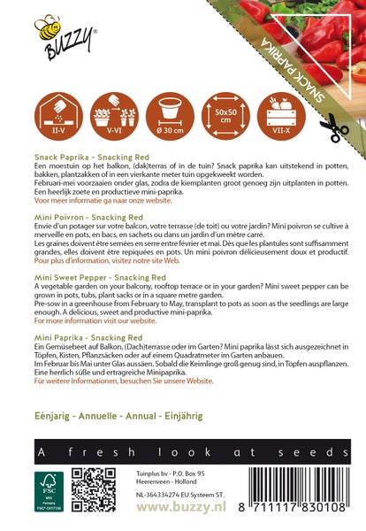 Snackpaprika Snacking Red Pflanzensamen Verpackung