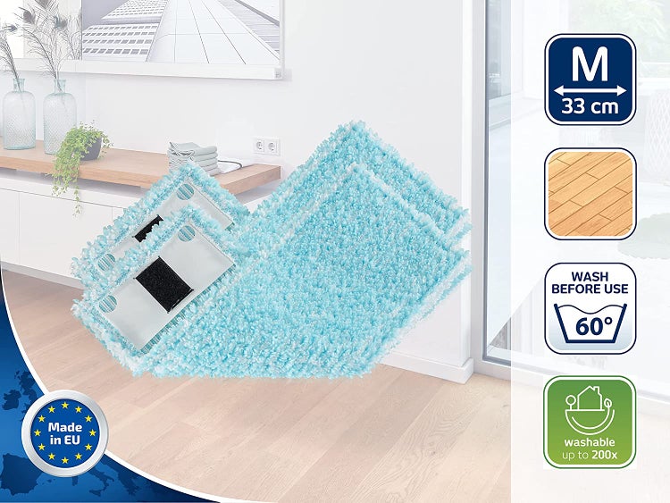 Leifheit 2er Set Wischbezug Clean Twist Ergo M super soft 33cm für Parkett, Holzböden und Kork, Ersatzbezug mit Spezialfasern, Wischer Ersatzbezug für minimale Wasseraufnahme