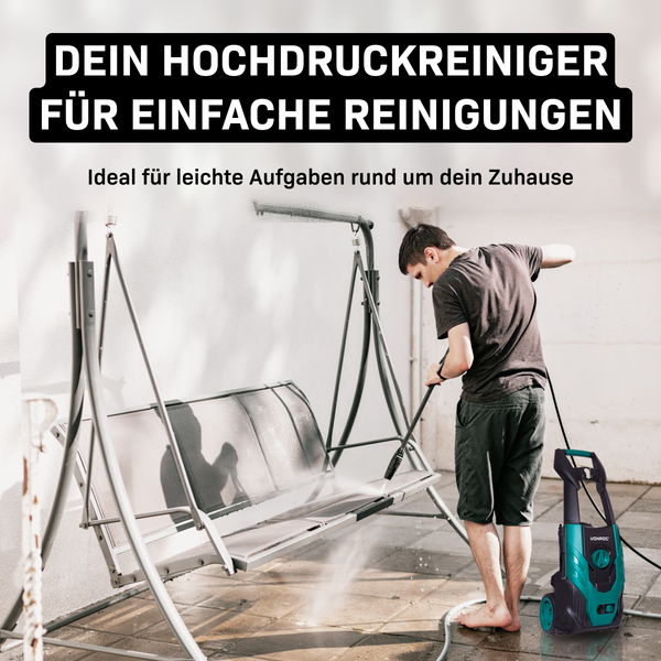 VONROC Hochdruckreiniger 110bar - Fassadenreiniger für einfache Reinigungsarbeiten [1400W] - Durchfluss [390 l/h], Reinigungstank, Aluminium Pumpe - inkl. Terassenreiniger