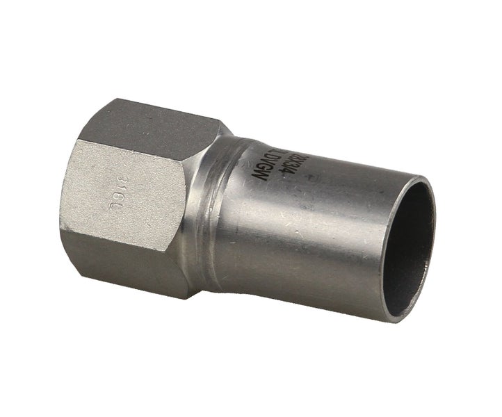 Edelstahl-Pressfitting Übergangsstück mit Innengewinde, Material 316L, DVGW zertifiziert.