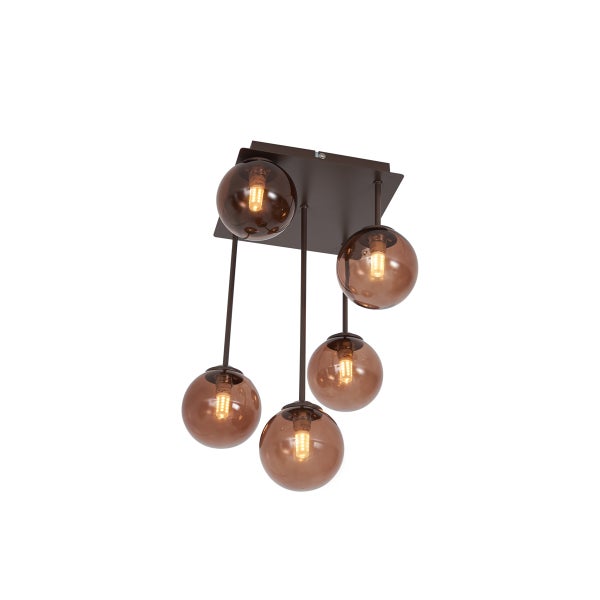 Deckenleuchte mit fünf braunen Glaskugeln