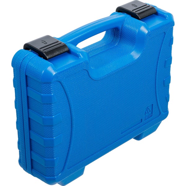 Blaue Werkzeugkiste aus Kunststoff mit Griff und Schnappverschlüssen