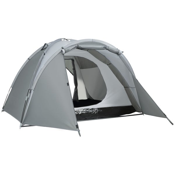 Outsunny Campingzelt, für 2-3 Personen, Glasfaser Tür mit Reißverschluss, Meshfenster, 350L x 220B x 145H cm, Glasfaser, Grau