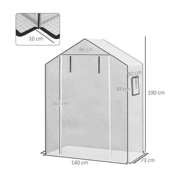 Outsunny Ersatzfolie PE-Folie Ersatzabdeckung mit UV-Schutz, Rolltür, Seitenfenster, Gewächshausfolie für Treibhaus, Tomatenhaus, 140 x 73 x 190 cm, Weiß