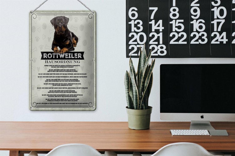 Blechschild Spruch 20x30cm Rottweiler Hausordnung