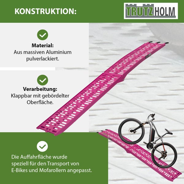 TRUTZHOLM 1 x Auffahrrampe klappbar 228 cm Traglast 340 kg Alu pink gelocht Rampe Motorradrampe